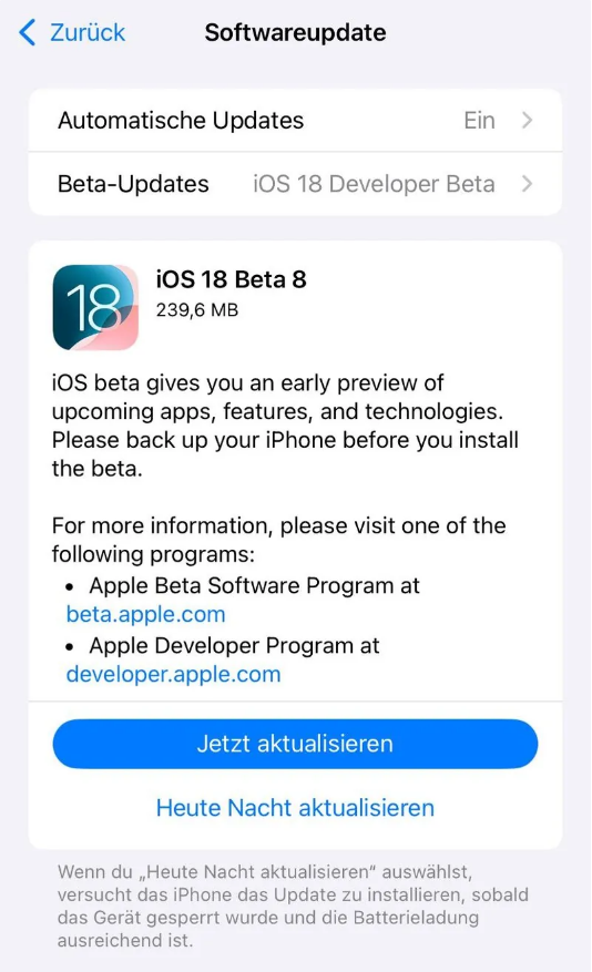 源城苹果手机维修分享苹果 iOS / iPadOS 18 开发者预览版 Beta 8 发布 